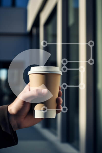 Σετ των 2 Intra Συλλεκτικό Ξύλινο Παζλ Plywood  4mm - Χέρι που κρατά το φλιτζάνι καφέ σε αστικό περιβάλλον Σε Ξύλινο Κουτί - Διαστάσεις: 10x10 cm – 25 κομμάτια