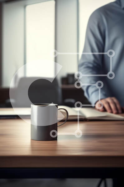 Intra Συλλεκτικό Ξύλινο Παζλ Plywood  4mm - Κούπα καφέ σε ρύθμιση γραφείου Σε Ξύλινο Κουτί - Διαστάσεις Puzzle: 10x10 cm – 25 κομμάτια