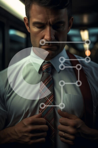 Intra Συλλεκτικό Ξύλινο Παζλ Plywood  4mm - Άνδρας που ρυθμίζει τη γραβάτα σε εσωτερικό χώρο με χαμηλό φωτισμό Σε Ξύλινο Κουτί - Διαστάσεις Puzzle: 10x10 cm – 25 κομμάτια