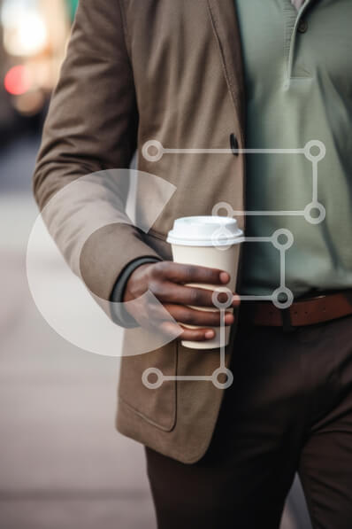 Intra Συλλεκτικό Ξύλινο Παζλ Plywood  4mm - Άνδρας σε ένα καφέ μπλέιζερ που κρατά το φλιτζάνι καφέ Σε Ξύλινο Κουτί - Διαστάσεις Puzzle: 10x10 cm – 25 κομμάτια