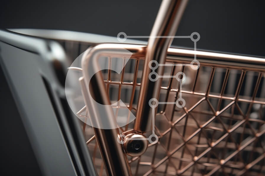 Intra Συλλεκτικό Ξύλινο Παζλ Plywood  4mm - Κοντινό πλάνο ενός ροζ χρυσού καλαθιού αγορών Σε Ξύλινο Κουτί - Διαστάσεις: 10x10 cm – 25 κομμάτια