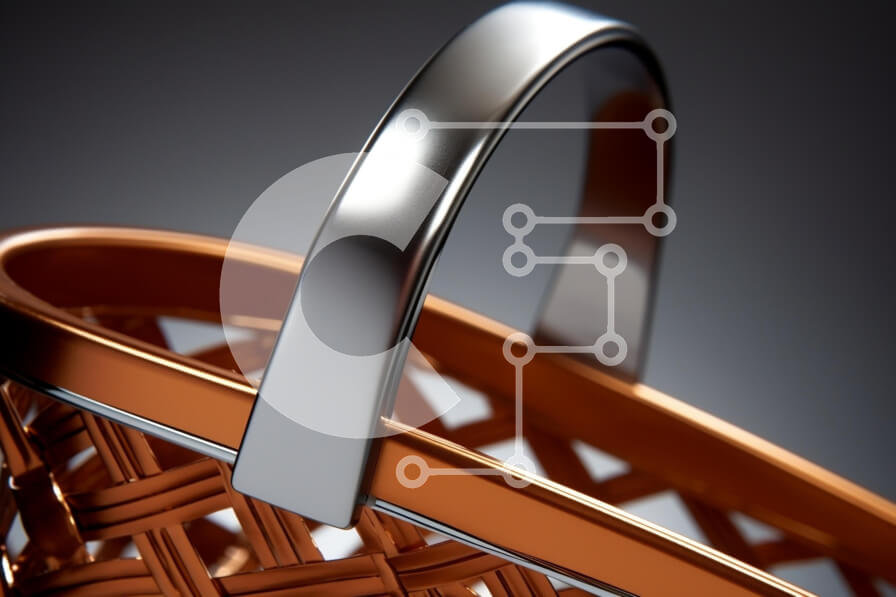 Intra Συλλεκτικό Ξύλινο Παζλ Plywood  4mm - Κοντινό πλάνο ενός μοντέρνου υφαντού καλαθιού με μεταλλική λαβή Σε Ξύλινο Κουτί - Διαστάσεις: 10x10 cm – 25 κομμάτια