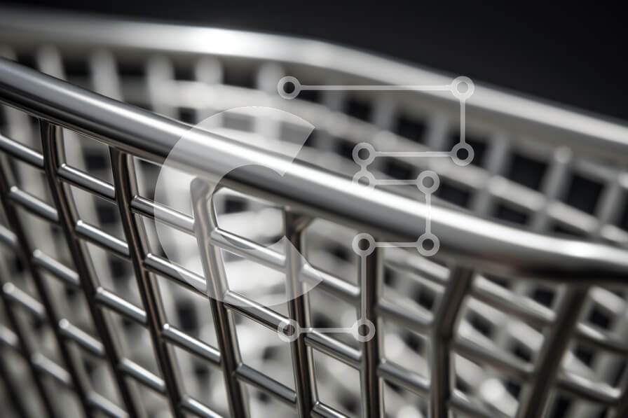 Intra Συλλεκτικό Ξύλινο Παζλ Plywood  4mm - Κοντινό πλάνο ενός μεταλλικού καλάθι αγορών Σε Ξύλινο Κουτί - Διαστάσεις: 10x10 cm – 25 κομμάτια