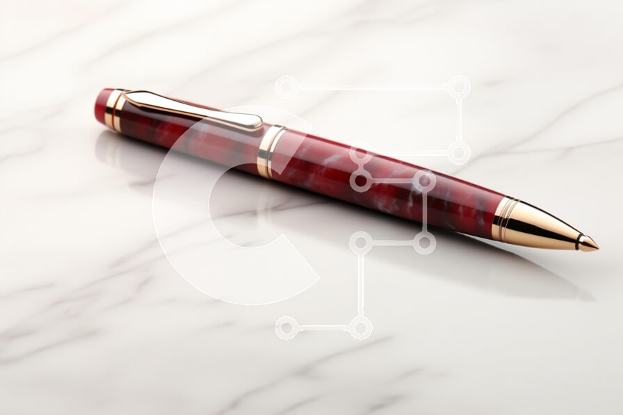 Intra Συλλεκτικό Ξύλινο Παζλ Plywood  4mm - Κομψό κόκκινο στυλό σε μαρμάρινη επιφάνεια Σε Ξύλινο Κουτί - Διαστάσεις: 10x10 cm – 25 κομμάτια