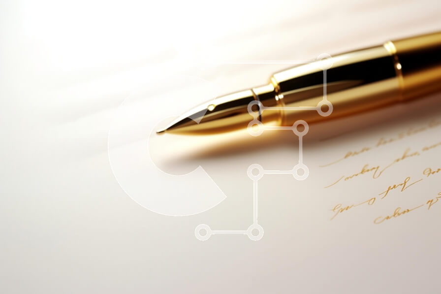 Intra Συλλεκτικό Ξύλινο Παζλ Plywood  4mm - Κοντινό πλάνο ενός χρυσού στυλό σε χαρτί κρέμας Σε Ξύλινο Κουτί - Διαστάσεις: 10x10 cm – 25 κομμάτια