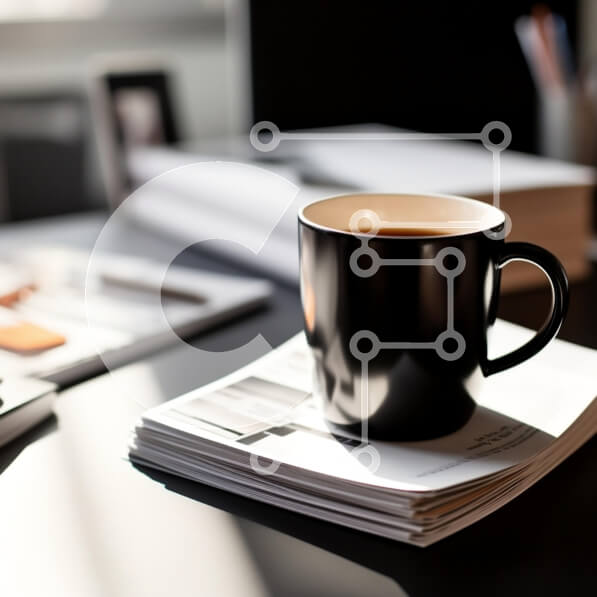 Intra Συλλεκτικό Ξύλινο Παζλ Plywood  4mm - Μαύρη κούπα καφέ στο γραφείο με περιοδικά Σε Ξύλινο Κουτί - Διαστάσεις Puzzle: 10x10 cm – 25 κομμάτια