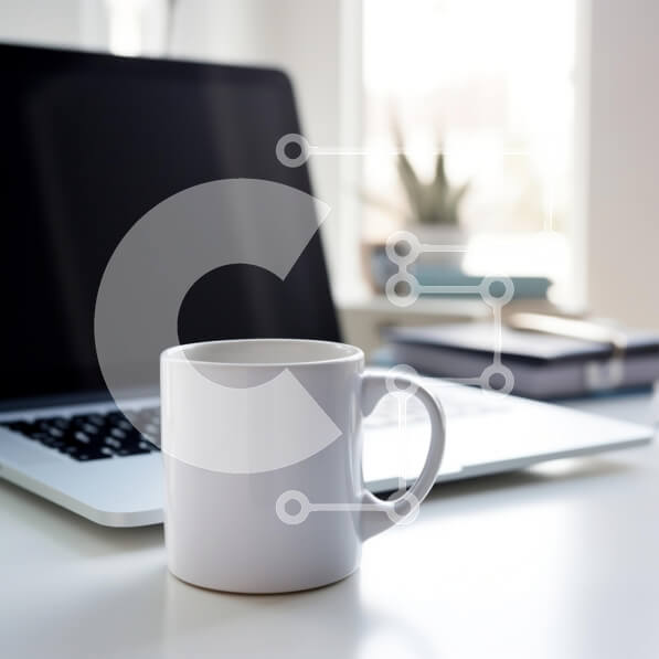 Intra Συλλεκτικό Ξύλινο Παζλ Plywood  4mm - Μινιμαλιστικός χώρος εργασίας με λευκή κούπα και φορητό υπολογιστή Σε Ξύλινο Κουτί - Διαστάσεις Puzzle: 10x10 cm – 25 κομμάτια