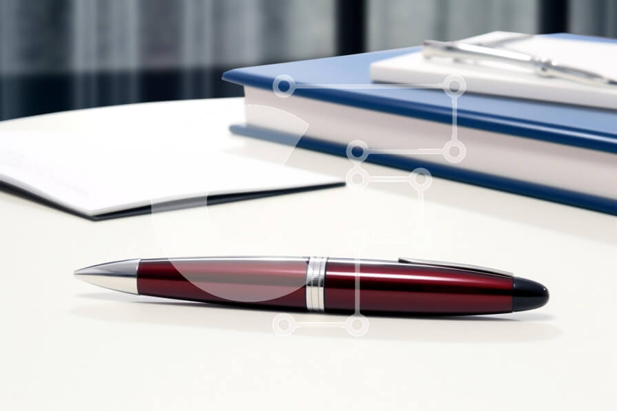 Intra Συλλεκτικό Ξύλινο Παζλ Plywood  4mm - Κόκκινο στυλό στο γραφείο με μπλε βιβλίο Σε Ξύλινο Κουτί - Διαστάσεις: 10x10 cm – 25 κομμάτια