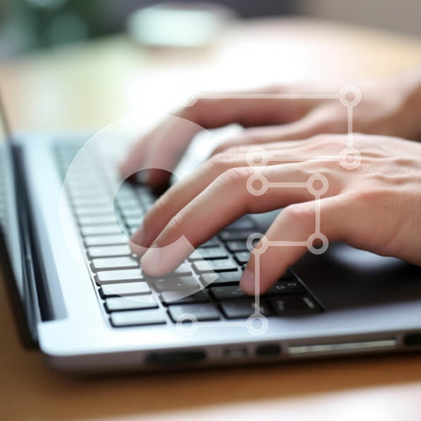 Intra Συλλεκτικό Ξύλινο Παζλ Plywood  4mm - Χέρια που πληκτρολογούν σε φορητό υπολογιστή Σε Ξύλινο Κουτί - Διαστάσεις Puzzle: 10x10 cm – 25 κομμάτια