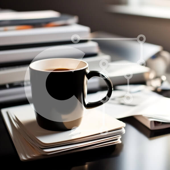 Intra Συλλεκτικό Ξύλινο Παζλ Plywood  4mm - Κούπα καφέ σε ένα γραφείο Σε Ξύλινο Κουτί - Διαστάσεις Puzzle: 10x10 cm – 25 κομμάτια