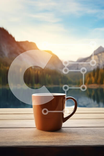 Σετ των 2 Intra Συλλεκτικό Ξύλινο Παζλ Plywood  4mm - Κούπα καφέ δίπλα στη λίμνη στο Sunrise Σε Ξύλινο Κουτί - Διαστάσεις: 10x10 cm – 25 κομμάτια