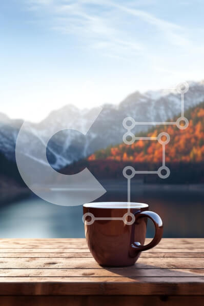 Σετ των 2 Intra Συλλεκτικό Ξύλινο Παζλ Plywood  4mm - Κούπα καφέ με θέα στο βουνό Σε Ξύλινο Κουτί - Διαστάσεις: 10x10 cm – 25 κομμάτια