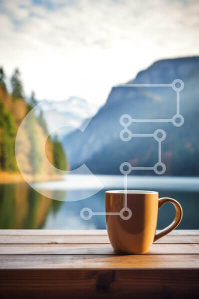 Σετ των 2 Intra Συλλεκτικό Ξύλινο Παζλ Plywood  4mm - Κούπα δίπλα στη λίμνη με θέα στο βουνό Σε Ξύλινο Κουτί - Διαστάσεις: 10x10 cm – 25 κομμάτια