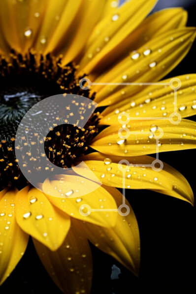 Σετ των 2 Intra Συλλεκτικό Ξύλινο Παζλ Plywood  4mm - Κοντινό πλάνο ενός φρέσκου ηλίανθου με σταγονίδια νερού Σε Ξύλινο Κουτί - Διαστάσεις: 10x10 cm – 25 κομμάτια