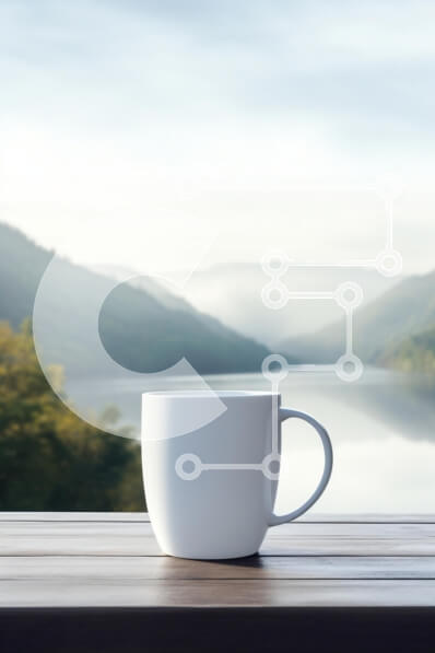 Σετ των 2 Intra Συλλεκτικό Ξύλινο Παζλ Plywood  4mm - Γαλήνιο τοπίο με κούπα και βουνά Σε Ξύλινο Κουτί - Διαστάσεις: 10x10 cm – 25 κομμάτια