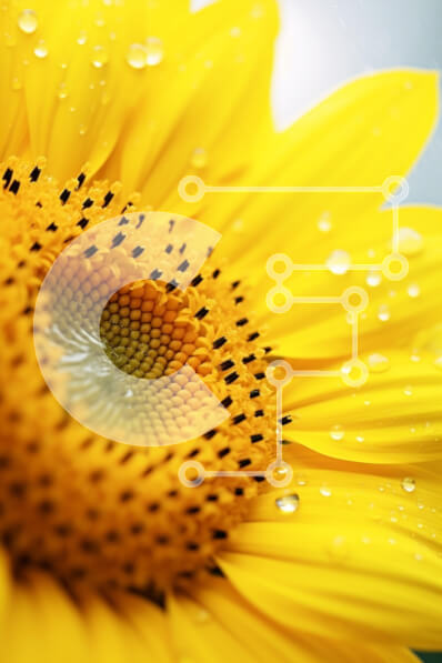 Σετ των 2 Intra Συλλεκτικό Ξύλινο Παζλ Plywood  4mm - Κοντινό πλάνο ενός ηλίανθου με σταγονίδια νερού Σε Ξύλινο Κουτί - Διαστάσεις: 10x10 cm – 25 κομμάτια