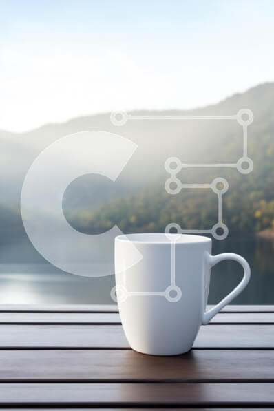 Σετ των 2 Intra Συλλεκτικό Ξύλινο Παζλ Plywood  4mm - Λευκή κούπα με θέα στο βουνό Σε Ξύλινο Κουτί - Διαστάσεις: 10x10 cm – 25 κομμάτια