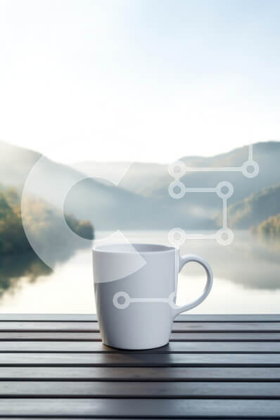 Σετ των 2 Intra Συλλεκτικό Ξύλινο Παζλ Plywood  4mm - Γαλήνια πρωινή σκηνή με White Cup και Mountain Lake Σε Ξύλινο Κουτί - Διαστάσεις: 10x10 cm – 25 κομμάτια