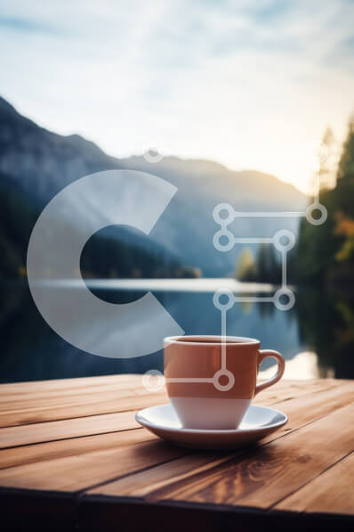 Σετ των 2 Intra Συλλεκτικό Ξύλινο Παζλ Plywood  4mm - Φλιτζάνι καφέ με θέα στο βουνό και τη λίμνη Σε Ξύλινο Κουτί - Διαστάσεις: 10x10 cm – 25 κομμάτια