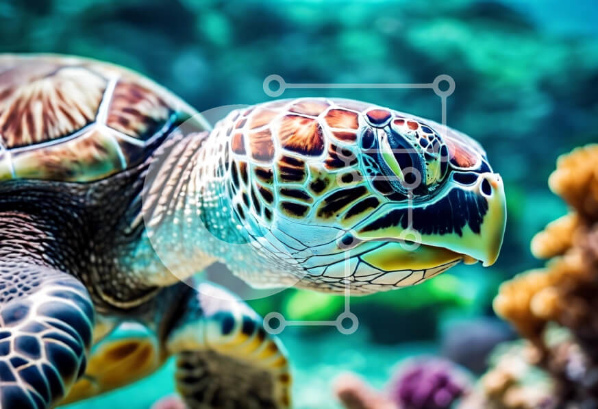 Σετ των 2 Intra Συλλεκτικό Ξύλινο Παζλ Plywood  4mm - Κοντινό πλάνο μιας θαλάσσιας χελώνας που κολυμπά υποβρύχια Σε Ξύλινο Κουτί - Διαστάσεις: 10x10 cm – 25 κομμάτια