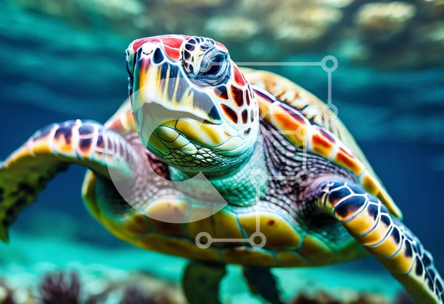 Σετ των 2 Intra Συλλεκτικό Ξύλινο Παζλ Plywood  4mm - Πολύχρωμη θαλάσσια χελώνα που κολυμπά υποβρύχια Σε Ξύλινο Κουτί - Διαστάσεις: 10x10 cm – 25 κομμάτια