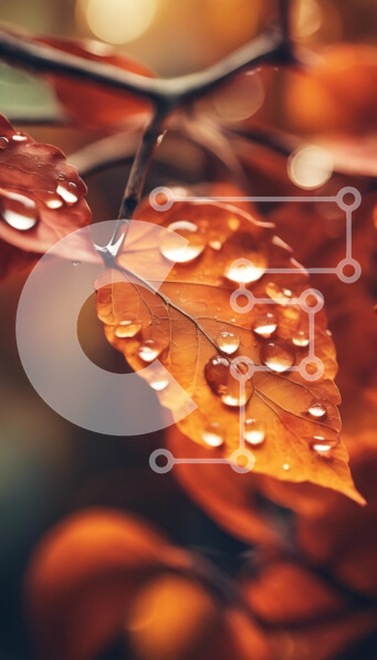 Σετ των 2 Intra Συλλεκτικό Ξύλινο Παζλ Plywood  4mm - Κοντινό πλάνο φθινοπωρινών φύλλων με σταγόνες δροσιάς Σε Ξύλινο Κουτί - Διαστάσεις: 10x10 cm – 25 κομμάτια