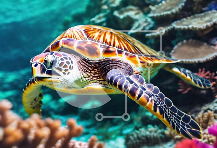 Σετ των 2 Intra Συλλεκτικό Ξύλινο Παζλ Plywood  4mm - Θαλάσσια χελώνα που κολυμπά μέσα από τον κοραλλιογενή ύφαλο Σε Ξύλινο Κουτί - Διαστάσεις: 10x10 cm – 25 κομμάτια