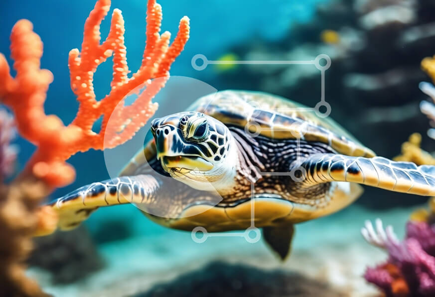 Σετ των 2 Intra Συλλεκτικό Ξύλινο Παζλ Plywood  4mm - Θαλάσσια χελώνα που κολυμπά ανάμεσα σε κοράλλια Σε Ξύλινο Κουτί - Διαστάσεις: 10x10 cm – 25 κομμάτια