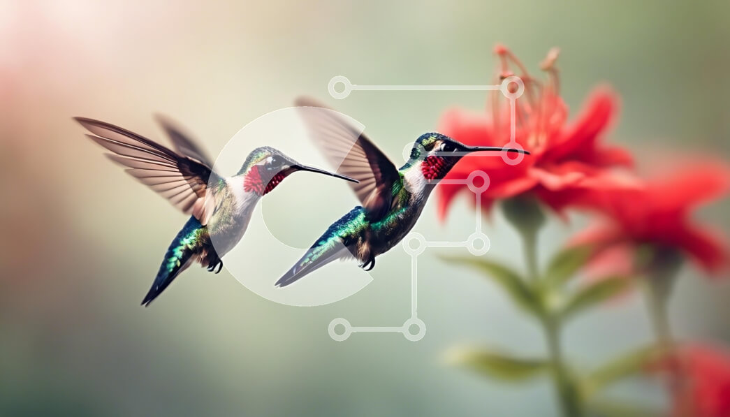 Σετ των 2 Intra Συλλεκτικό Ξύλινο Παζλ Plywood  4mm - Κολίβρια που πετούν κοντά σε ένα κόκκινο λουλούδι Σε Ξύλινο Κουτί - Διαστάσεις: 10x10 cm – 25 κομμάτια