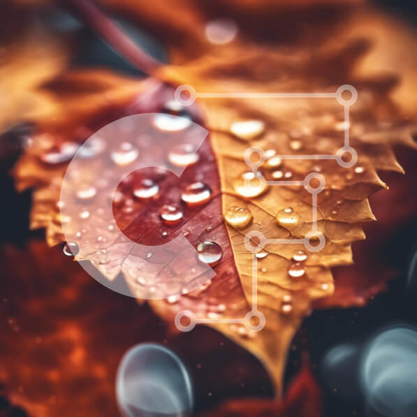 Intra Συλλεκτικό Ξύλινο Παζλ Plywood  4mm - Κοντινό πλάνο των φθινοπωρινών φύλλων με σταγονίδια νερού Σε Ξύλινο Κουτί - Διαστάσεις: 10x10 cm – 25 κομμάτια