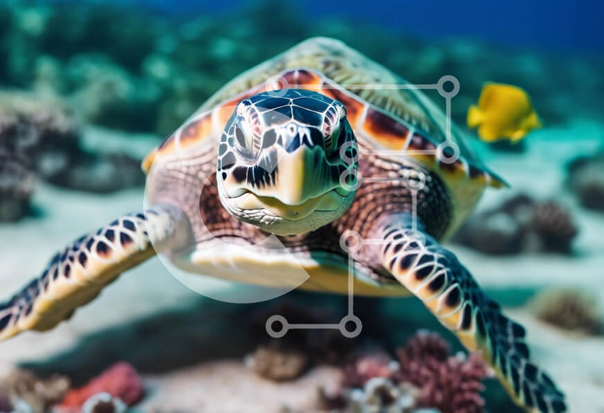 Σετ των 2 Intra Συλλεκτικό Ξύλινο Παζλ Plywood  4mm - Θαλάσσια χελώνα που κολυμπά στα καταγάλανα νερά Σε Ξύλινο Κουτί - Διαστάσεις: 10x10 cm – 25 κομμάτια