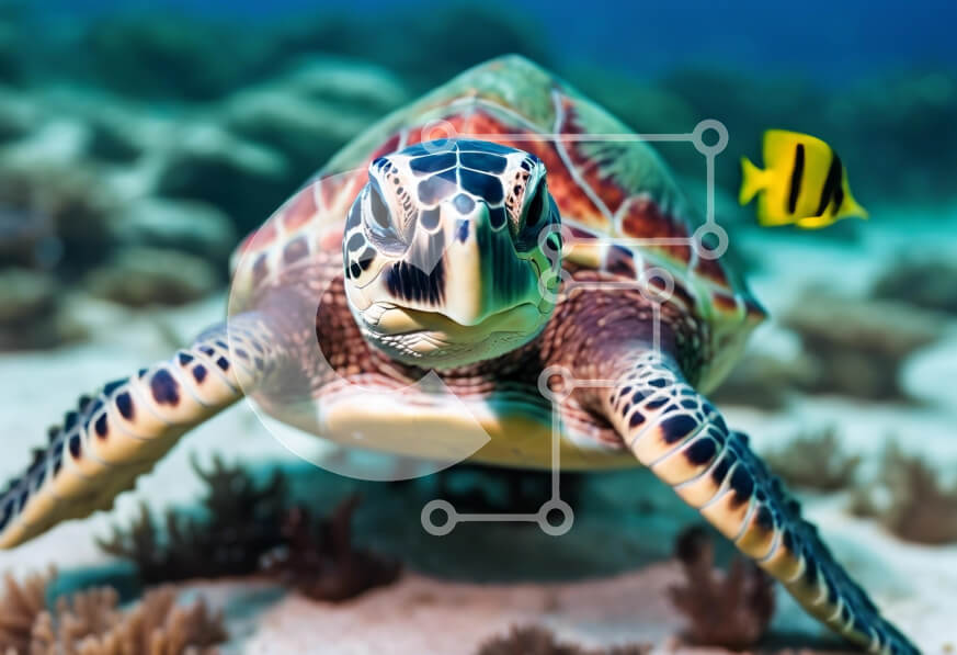 Σετ των 2 Intra Συλλεκτικό Ξύλινο Παζλ Plywood  4mm - Θαλάσσια χελώνα που κολυμπά στα καθαρά νερά του ωκεανού Σε Ξύλινο Κουτί - Διαστάσεις: 10x10 cm – 25 κομμάτια