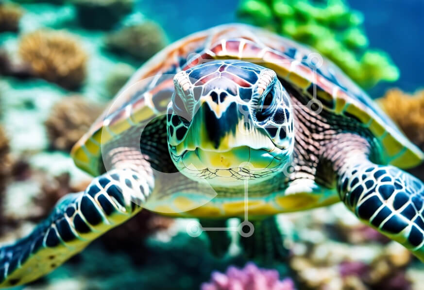 Σετ των 2 Intra Συλλεκτικό Ξύλινο Παζλ Plywood  4mm - Θαλάσσια χελώνα που κολυμπά σε ζωντανό κοραλλιογενή ύφαλο Σε Ξύλινο Κουτί - Διαστάσεις: 10x10 cm – 25 κομμάτια