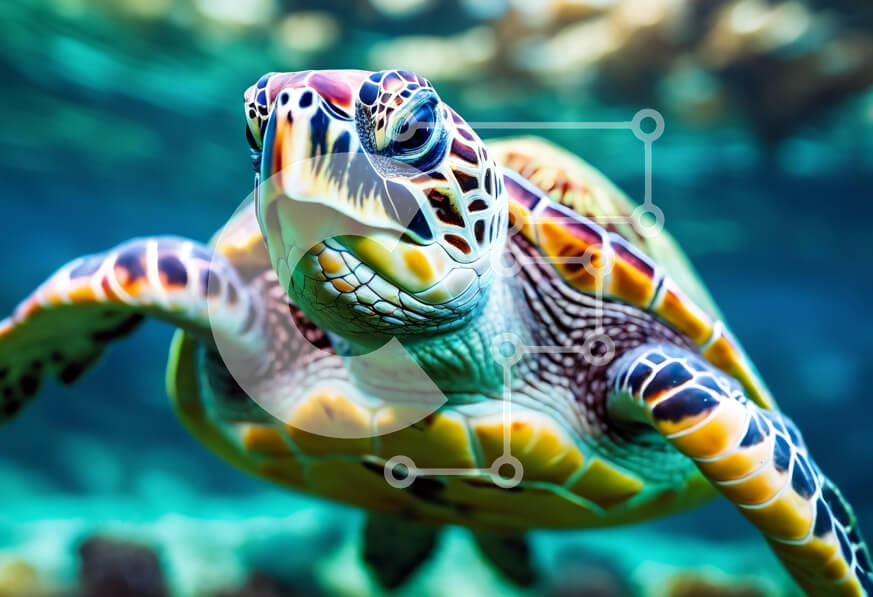 Σετ των 2 Intra Συλλεκτικό Ξύλινο Παζλ Plywood  4mm - Ζωντανή θαλάσσια χελώνα που κολυμπάει υποβρύχια Σε Ξύλινο Κουτί - Διαστάσεις: 10x10 cm – 25 κομμάτια