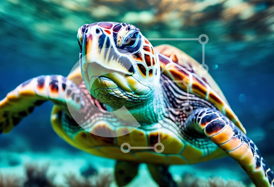 Σετ των 2 Intra Συλλεκτικό Ξύλινο Παζλ Plywood  4mm - Χαριτωμένη θαλάσσια χελώνα που κολυμπά υποβρύχια Σε Ξύλινο Κουτί - Διαστάσεις: 10x10 cm – 25 κομμάτια