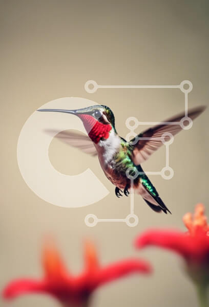 Σετ των 2 Intra Συλλεκτικό Ξύλινο Παζλ Plywood  4mm - Κολίμπρι σε πτήση κοντά σε κόκκινα λουλούδια Σε Ξύλινο Κουτί - Διαστάσεις: 10x10 cm – 25 κομμάτια