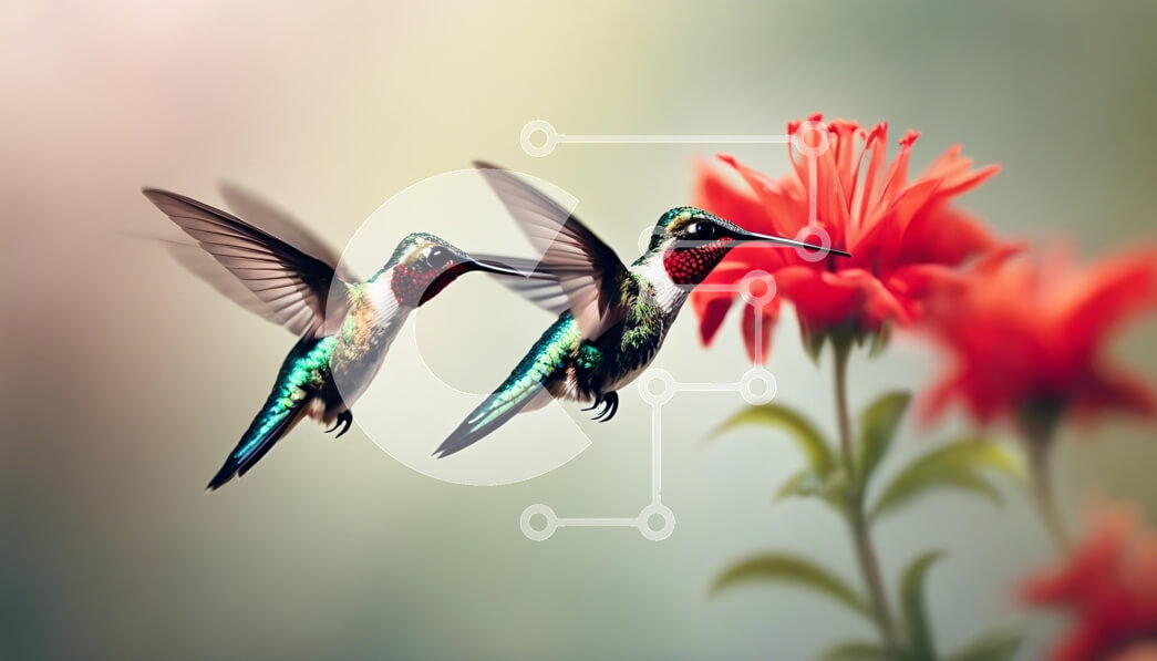 Σετ των 2 Intra Συλλεκτικό Ξύλινο Παζλ Plywood  4mm - Δύο κολίβρια κοντά σε ένα κόκκινο λουλούδι Σε Ξύλινο Κουτί - Διαστάσεις: 10x10 cm – 25 κομμάτια