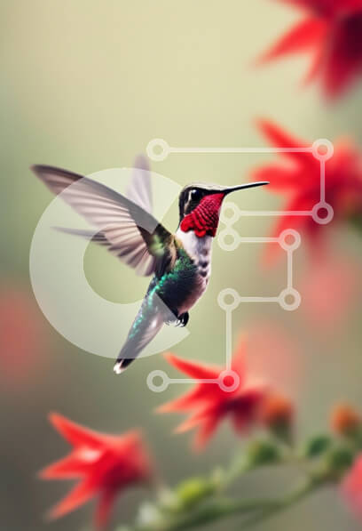 Σετ των 2 Intra Συλλεκτικό Ξύλινο Παζλ Plywood  4mm - Κολίμπρι σε πτήση κοντά στα κόκκινα λουλούδια Σε Ξύλινο Κουτί - Διαστάσεις: 10x10 cm – 25 κομμάτια