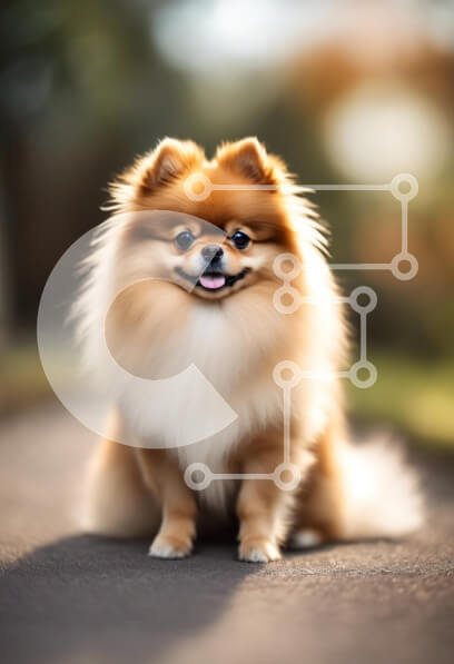 Σετ των 2 Intra Συλλεκτικό Ξύλινο Παζλ Plywood  4mm - Χνουδωτό σκυλί Pomeranian που κάθεται σε έναν δρόμο Σε Ξύλινο Κουτί - Διαστάσεις: 10x10 cm – 25 κομμάτια