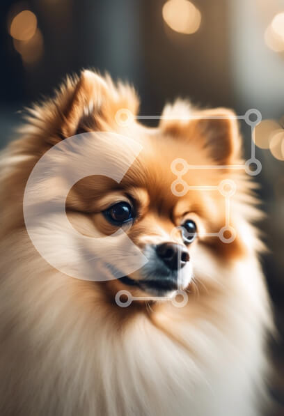 Σετ των 2 Intra Συλλεκτικό Ξύλινο Παζλ Plywood  4mm - Κοντινό πλάνο ενός χνουδωτού σκύλου Pomeranian με ζεστό φωτισμό Σε Ξύλινο Κουτί - Διαστάσεις: 10x10 cm – 25 κομμάτια