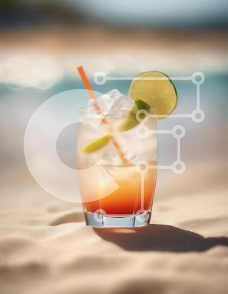 Σετ των 2 Intra Συλλεκτικό Ξύλινο Παζλ Plywood  4mm - Δροσιστικό κοκτέιλ σε αμμώδη παραλία Σε Ξύλινο Κουτί - Διαστάσεις: 10x10 cm – 25 κομμάτια