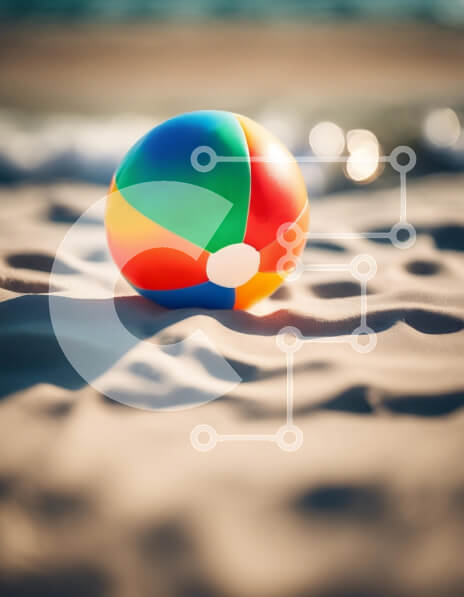 Intra Συλλεκτικό Ξύλινο Παζλ Plywood  4mm - Πολύχρωμη μπάλα παραλίας στην αμμώδη ακτή Σε Ξύλινο Κουτί - Διαστάσεις Puzzle: 10x10 cm – 25 κομμάτια