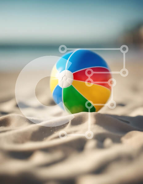 Intra Συλλεκτικό Ξύλινο Παζλ Plywood  4mm - Πολύχρωμη μπάλα παραλίας στην αμμώδη παραλία Σε Ξύλινο Κουτί - Διαστάσεις Puzzle: 10x10 cm – 25 κομμάτια