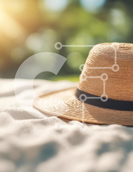 Intra Συλλεκτικό Ξύλινο Παζλ Plywood  4mm - Ψάθινο καπέλο στην άμμο με το φως του ήλιου Σε Ξύλινο Κουτί - Διαστάσεις: 10x10 cm – 25 κομμάτια