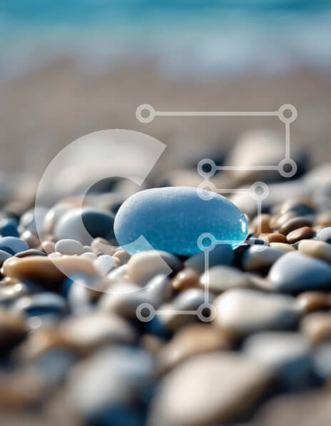 Intra Συλλεκτικό Ξύλινο Παζλ Plywood  4mm - Μπλε βότσαλο σε μια αμμώδη παραλία Σε Ξύλινο Κουτί - Διαστάσεις: 10x10 cm – 25 κομμάτια