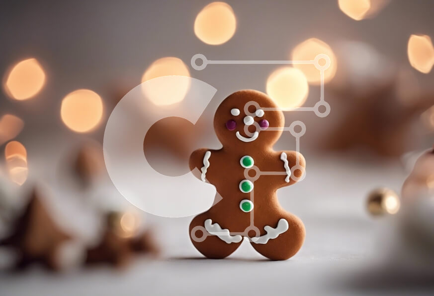 Intra Συλλεκτικό Ξύλινο Παζλ Plywood  4mm - Μπισκότο Gingerbread Man με εορταστικά φώτα Bokeh Σε Ξύλινο Κουτί - Διαστάσεις: 10x10 cm – 25 κομμάτια