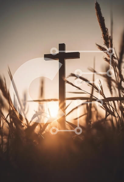 Intra Συλλεκτικό Ξύλινο Παζλ Plywood  4mm - Σκιαγραφημένος σταυρός ενάντια στο ηλιοβασίλεμα Σε Ξύλινο Κουτί - Διαστάσεις Puzzle: 10x10 cm – 25 κομμάτια