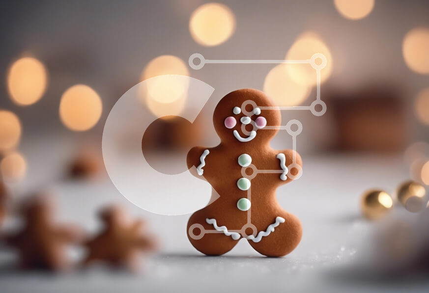 Intra Συλλεκτικό Ξύλινο Παζλ Plywood  4mm - Χαρούμενο μπισκότο μελόψωμο με εορταστικό φόντο Σε Ξύλινο Κουτί - Διαστάσεις: 10x10 cm – 25 κομμάτια