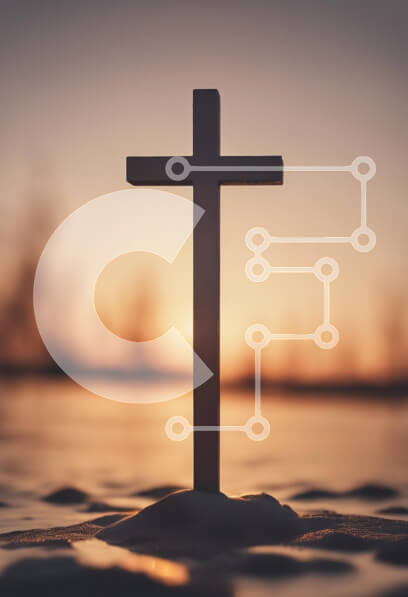 Intra Συλλεκτικό Ξύλινο Παζλ Plywood  4mm - Σταυρός που σκιαγραφείται στο ηλιοβασίλεμα στην αμμώδη παραλία Σε Ξύλινο Κουτί - Διαστάσεις Puzzle: 10x10 cm – 25 κομμάτια