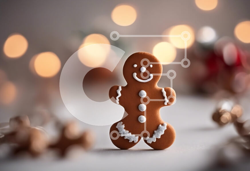 Intra Συλλεκτικό Ξύλινο Παζλ Plywood  4mm - Διακοσμημένο μπισκότο με μελόψωμο άνδρα με εορταστικό φόντο Σε Ξύλινο Κουτί - Διαστάσεις: 10x10 cm – 25 κομμάτια